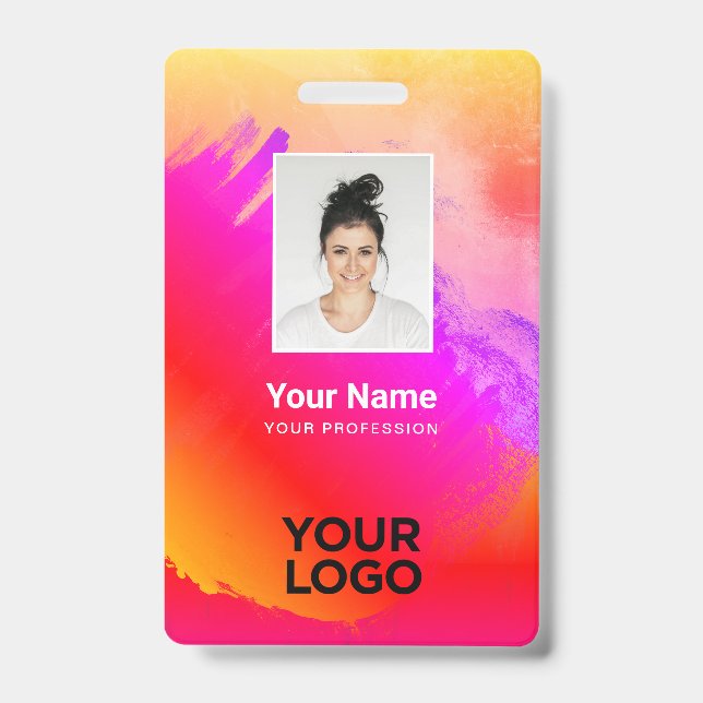 Rainbow Paint Employee Photo, Bar Code, Name ID Badge (Front)