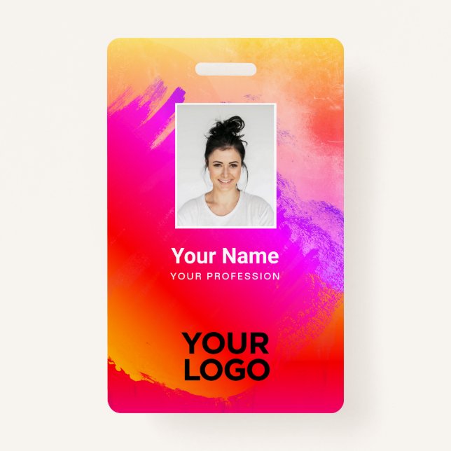 Rainbow Paint Employee Photo, Bar Code, Name ID Badge (Front)