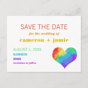 Rainbow Paint Heart Gay Lesbian Save the Date Announcement Postcard
