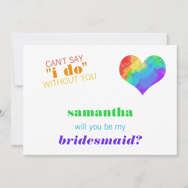 Rainbow Paint Heart Lesbian Wedding Bridesmaid Invitation (Front)
