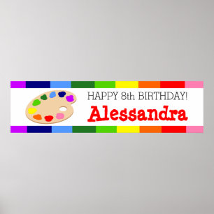 Rainbow Paint Palette Art Birthday Party Banner Poster