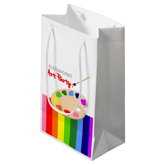Rainbow Paint Palette Art Birthday Party Small Gift Bag (Front Angled)