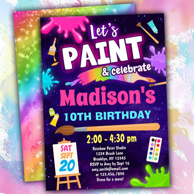 Rainbow Paint Party Birthday Invitation (Creator Uploaded)