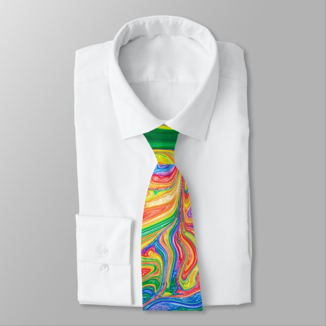 Rainbow Paint Pouring Tie (Tied)