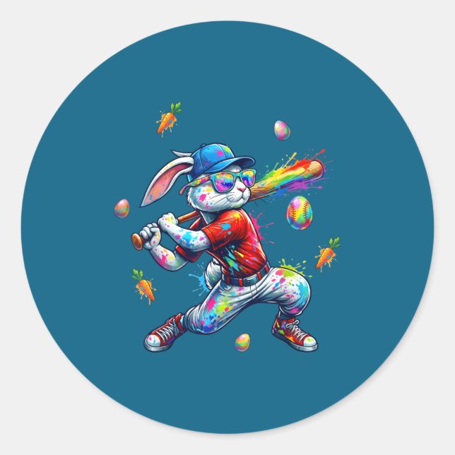 Rainbow paint rabbit batter funny easter bunny classic round sticker (Front)