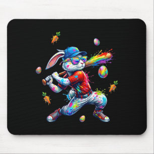 Rainbow paint rabbit batter funny easter bunny mouse pad