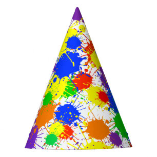 Rainbow Paint Splash Kids Birthday Paper Party Hat