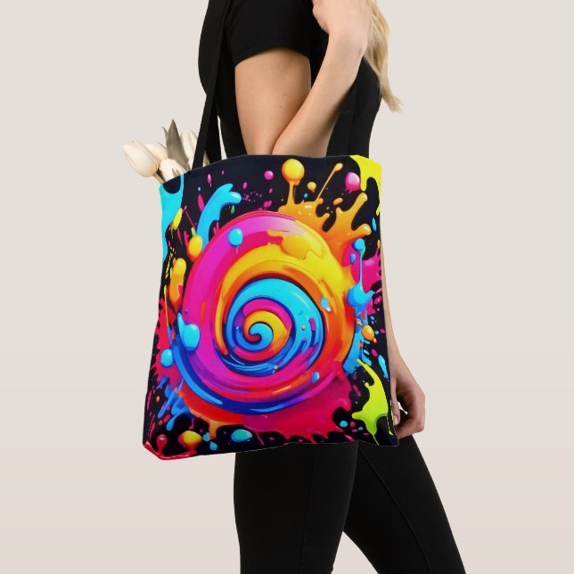 Rainbow Paint Splash Tote Bag (Close Up)