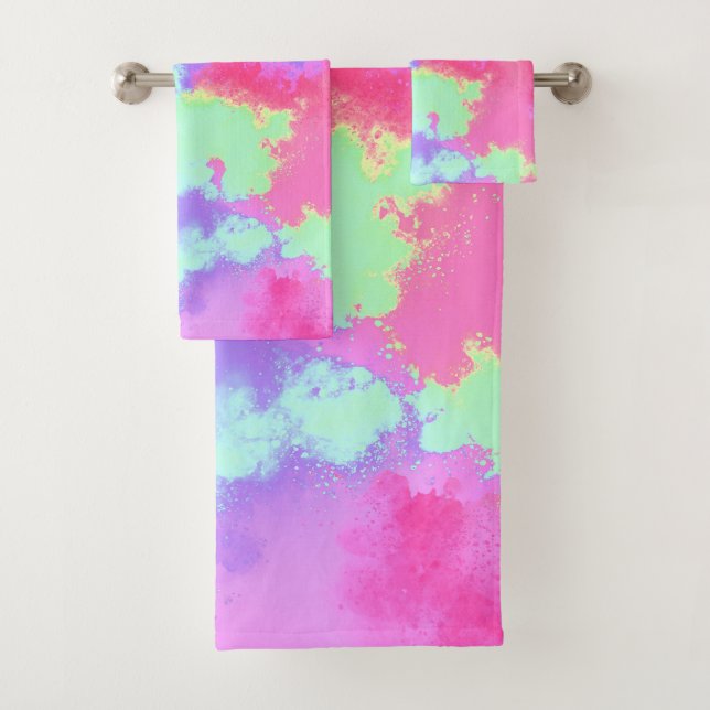Rainbow  Paint Splatter  Bath Towel Set (Insitu)