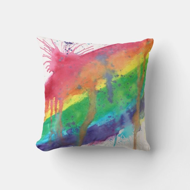 Rainbow Paint Splatter Cushion (Front)