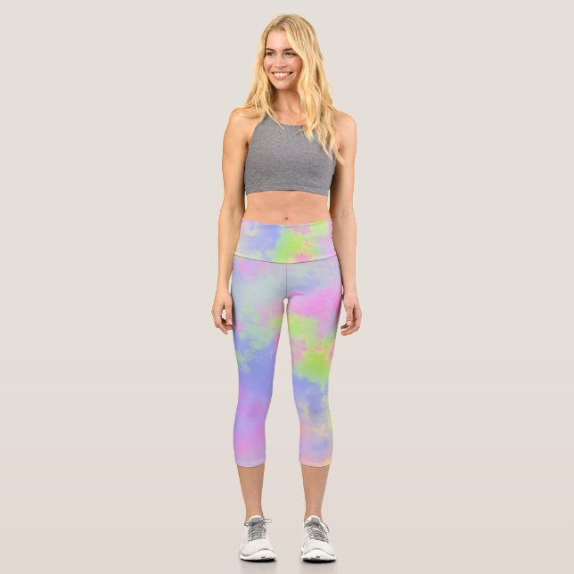 Rainbow Paint Splatter effect Capri Leggings (Front)