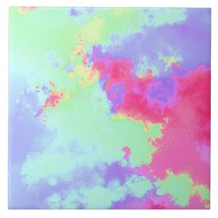 Rainbow Paint Splatter Effect Ceramic Tile