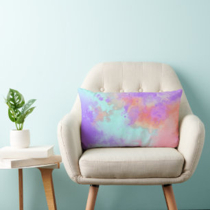 Rainbow Paint Splatter effect Lilac Blue Lumbar Cushion