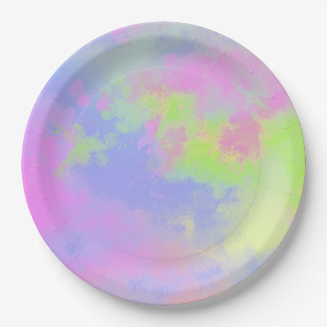 Rainbow Paint Splatter effect  Paper Plate (Front)
