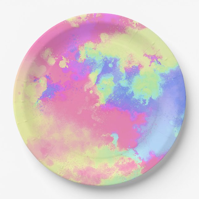 Rainbow Paint Splatter effect  Paper Plate (Front)
