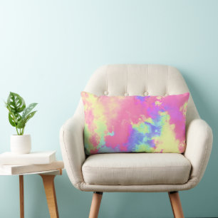 Rainbow Paint Splatter effect Rainbow pink yellow Lumbar Cushion