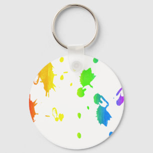 Rainbow paint-splatter key ring