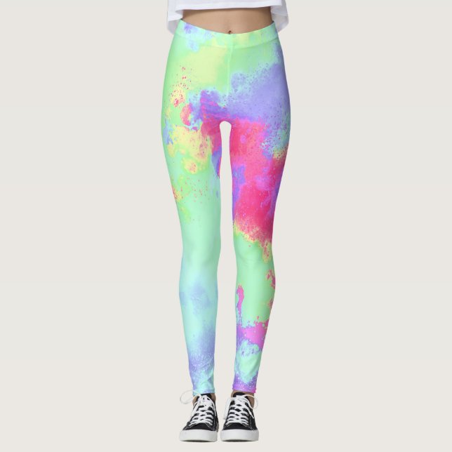 Rainbow Paint Splatter  Leggings (Front)