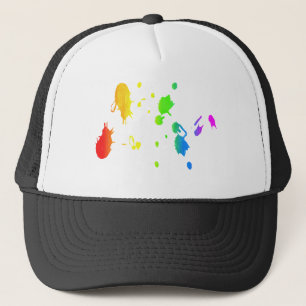 Rainbow paint-splatter trucker hat