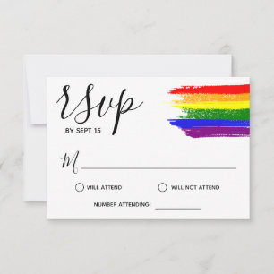 Rainbow Paint Strokes LGBT Wedding RSVP Card