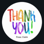 Rainbow Paint Thank You Birthday Party Favour Classic Round Sticker<br><div class="desc">The background colour can be made any colour.</div>