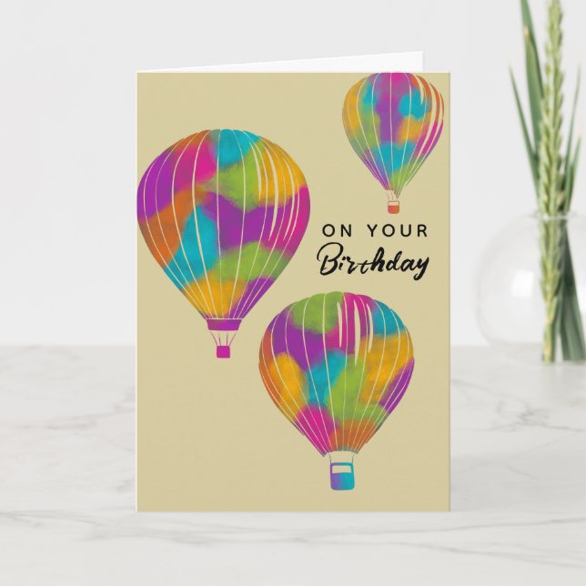 Rainbow Painted Hot Air Balloons Birthday Holiday Card (Front)