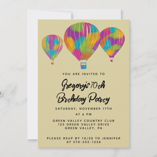 Rainbow Painted Hot Air Balloons Custom Party Invitation (Front)