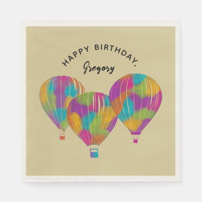 Rainbow Painted Hot Air Balloons Personalised Napkin (Front)