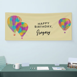 Rainbow Painted Hot Air Balloons Personalized Banner