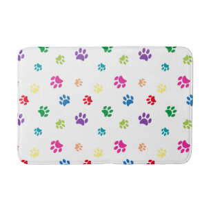 Rainbow Painted Paw Prints Bath Mat