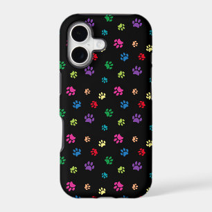 Rainbow Painted Paw Prints on Black
