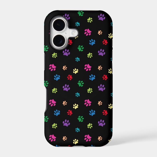 Rainbow Painted Paw Prints on Black (Back)
