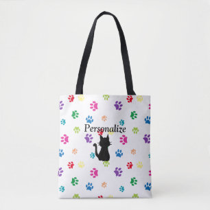 Rainbow Painted Paw Prints Personalised Tote Bag