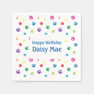 Rainbow Painted Paw Prints Pet Birthday Napkin