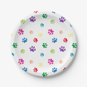 Rainbow Painted Paw Prints Pet Party Paper Plate