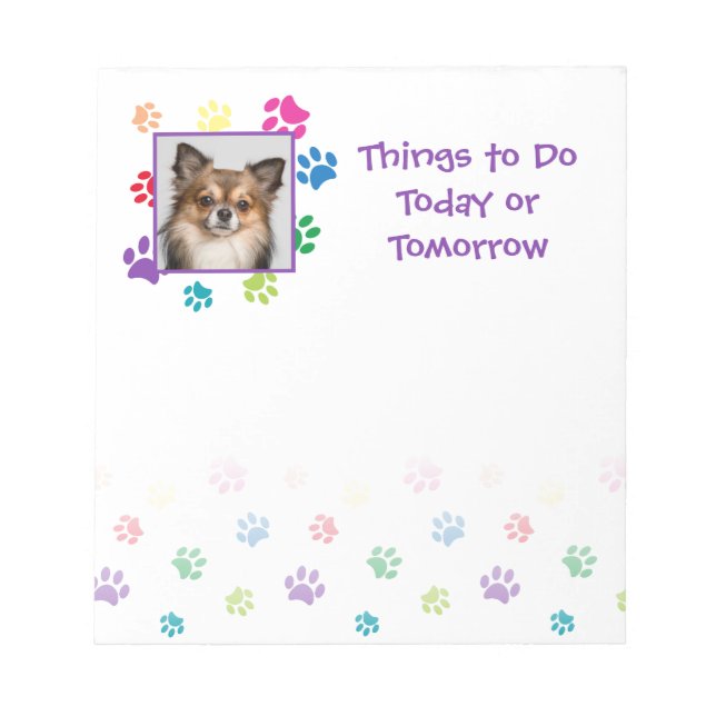 Rainbow Painted Paw Prints with Photo Insert Notepad (Front)