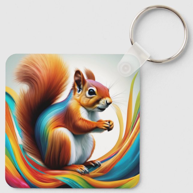 Rainbow Painted Squirrel Key Ring (Back)