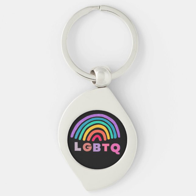 Rainbow painted with LGBTQ lettering Key Ring (Front)