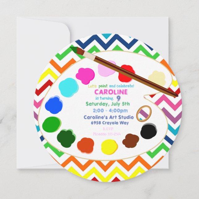 Rainbow Painting Art Party, Polka Dots, Stripes Invitation (Front)
