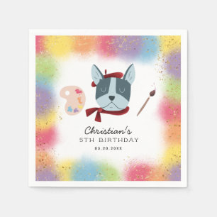 Rainbow Painting Party Puppy Dog Birthday Napkin