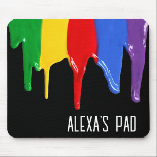 Rainbow Paints Drips with Personal Name Mouse Pad