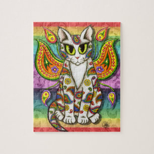 Rainbow Paisley Fairy Cat Fantasy Art Puzzle