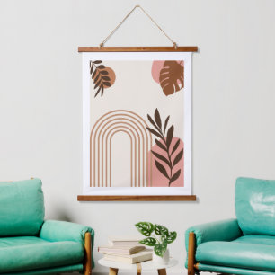Rainbow Palm Leaf Sun, Boho Abstract Geometric Art Hanging Tapestry