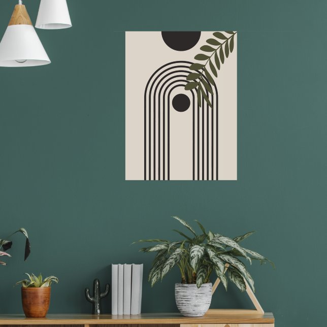 Rainbow Palm Leaf Sun, Boho Abstract Geometric Art Poster (Living Room 1)