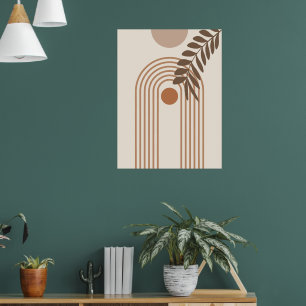 Rainbow Palm Leaf Sun, Boho Abstract Geometric Art Poster