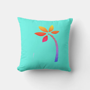 Rainbow palm tree drawing with blue background cushion
