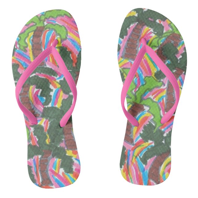 Rainbow Palm Tree Party FlipFlops (Footbed)
