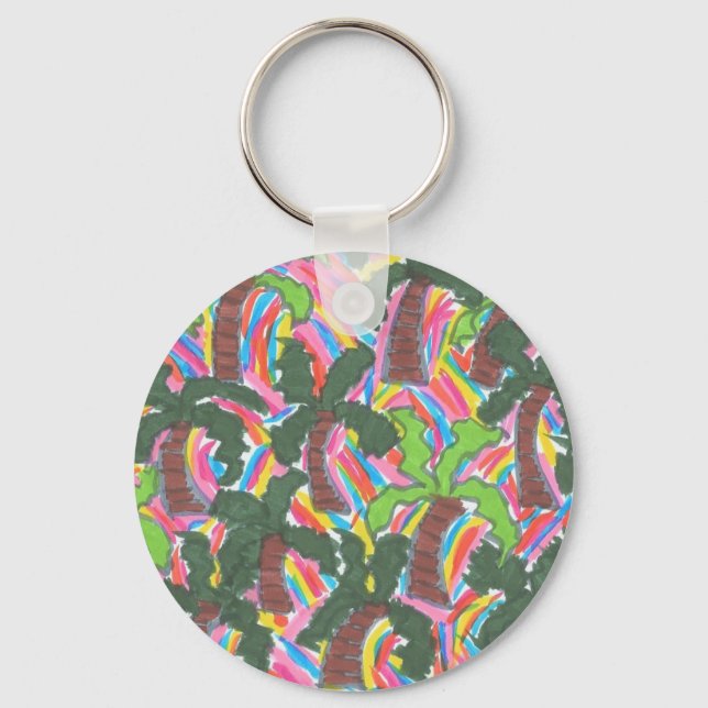 Rainbow Palm Tree Party Key Ring (Front)