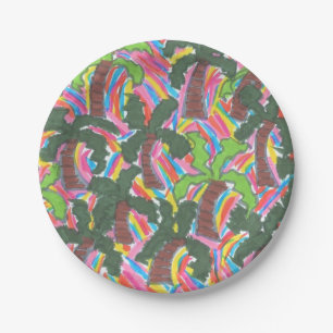 Rainbow Palm Tree Party Paper Plates