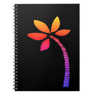Rainbow palm tree with black background notebook